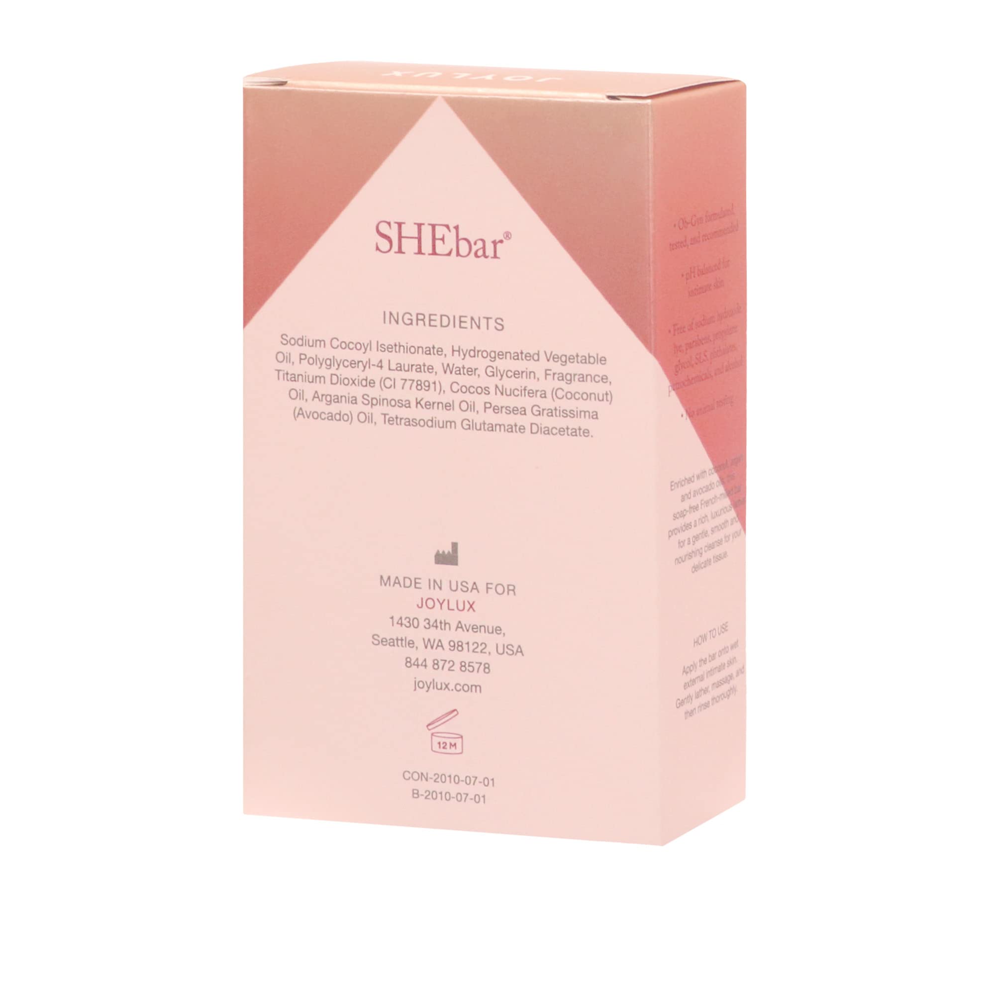 Joylux - SHEbar, Feminine Cleansing Bar, Yoni Bar, pH-Balanced Formula, Clean & Gentle Ingredients